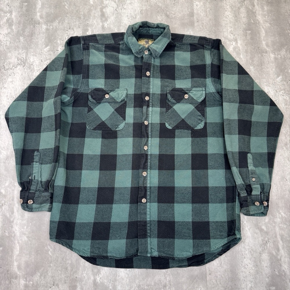 Vintage Field & Stream Shirt Mens L Tall Green Flannel‎ Heavyweight Button Work